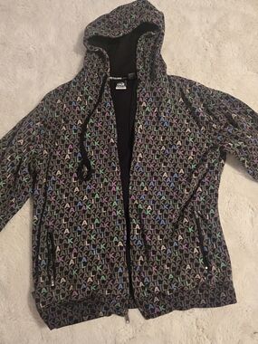 LAKAI  Black Hooded Zip Jacket with Multicolor Logo Print